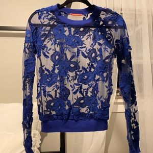 Sheer embroidered crew neck sweater